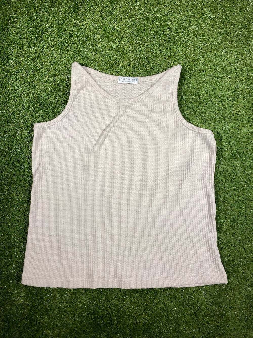 Paper Crane Waffle Knit Tank Top Size Large Beige
